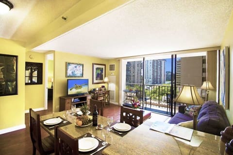 Enjoy and relax in your living room with a queen-size sleeper sofa and a flat-screen TV.