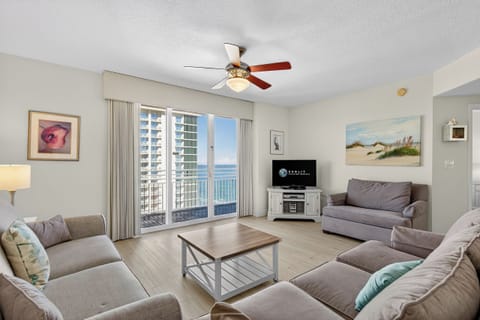 Comfortable living room with an amazing panoramic view balcony