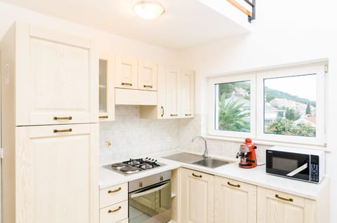 City Apartment, 1 Bedroom, Balcony (A1) | Private kitchen | Full-size fridge, microwave, oven, stovetop