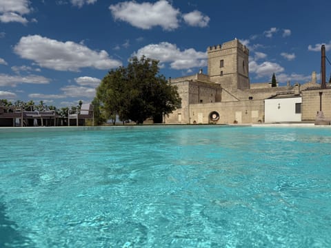 Seasonal outdoor pool, pool umbrellas, sun loungers