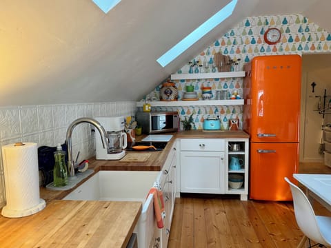 Butcher block counters - open shelving  