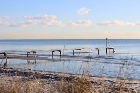 On the beach, white sand
