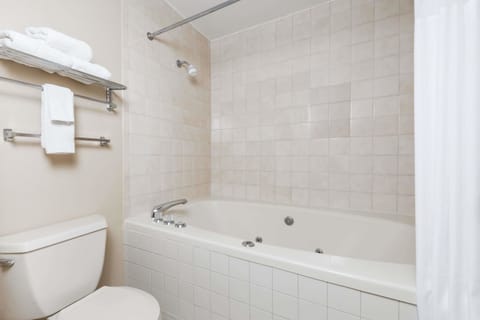 Combined shower/tub, hair dryer, towels