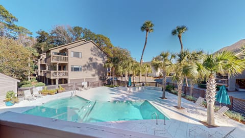 Direct View of the Community Pool from Private Deck