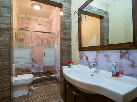 Shower, free toiletries, hair dryer, towels