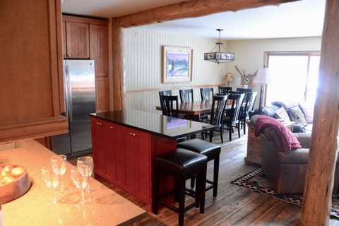 Open family room with view from kitchen