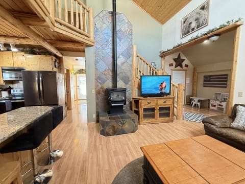 Enjoy the television and fireplace.