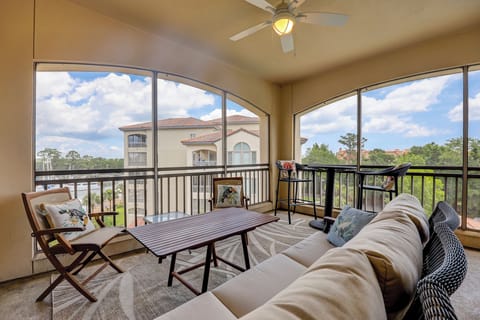 Outdoor living room with marina views