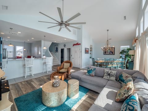 Living Room Connected to the Dining Room + Kitchen