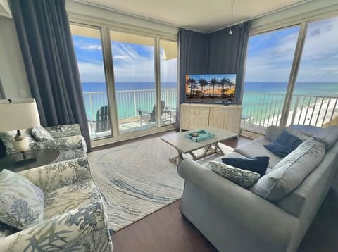 Spacious Gulf-front living area with panoramic views.