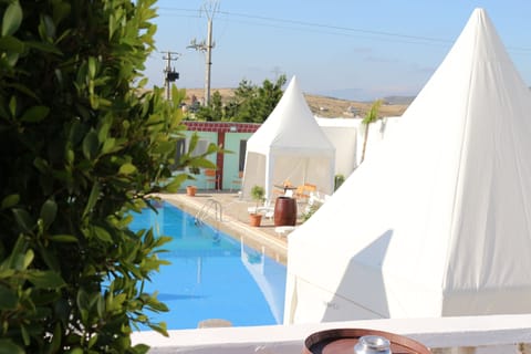 Outdoor pool, open 8 AM to 6 PM, pool umbrellas, sun loungers
