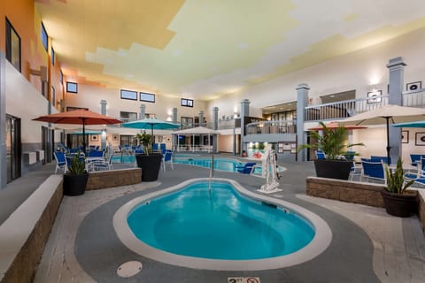 Indoor pool, open 9:00 AM to 10:00 PM, sun loungers