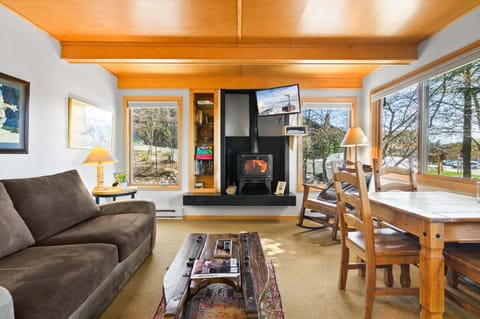 Living Area with Wood burning Stove--458 total sq. ft.