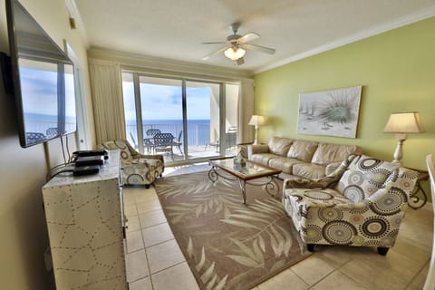 Living room overlooking the beautiful Gulf of Mexico.