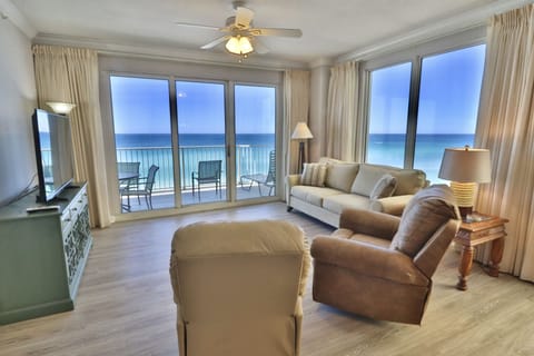 Living room with surrounding views of the gulf.