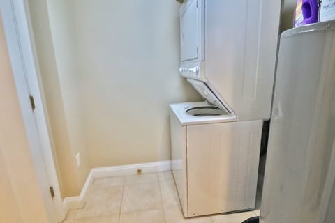Full size washer and dryer in unit.