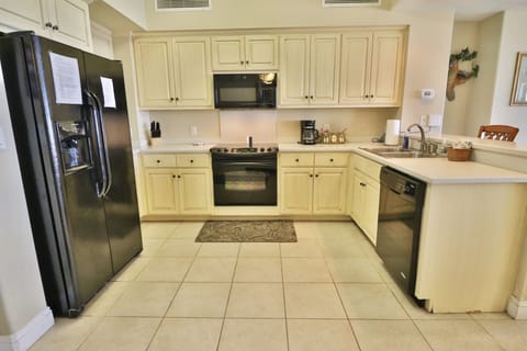 Fully stocked kitchen.