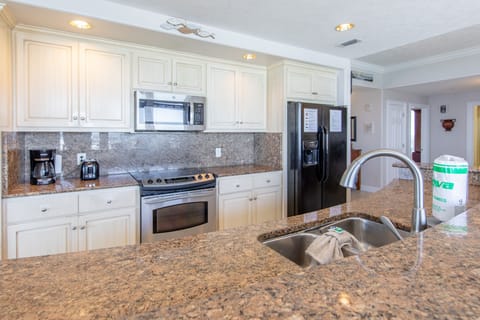 Fully stocked kitchen.