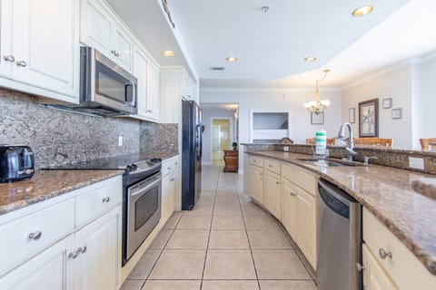 Fully stocked kitchen.