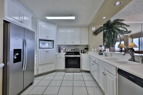 Fully stocked kitchen.