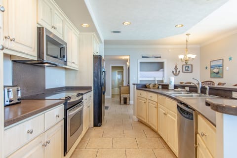Fully stocked kitchen.