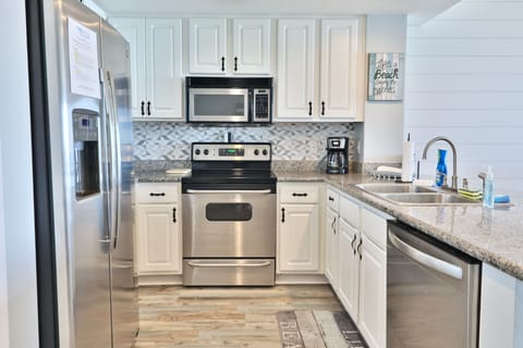 Fully stocked kitchen.