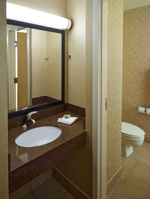 Combined shower/tub, free toiletries, hair dryer, towels