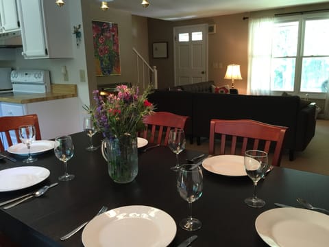 Dining table expands for 10. Well-equipped kitchen: china, glassware, pots/pans 