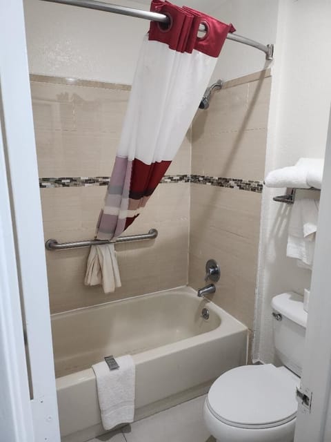 Combined shower/tub, free toiletries, hair dryer, towels