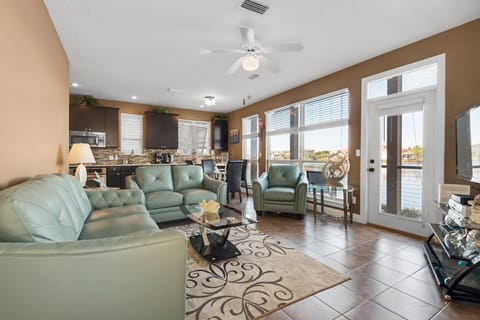 Living room with view of the water