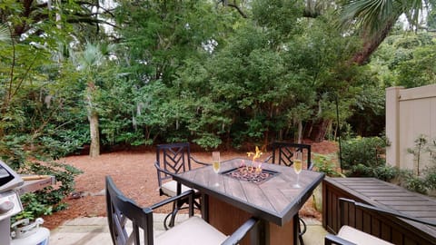 Relaxing back patio in a private setting. Overlooks Georgia's famous oak trees.