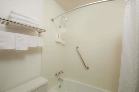 Combined shower/tub, hair dryer, towels