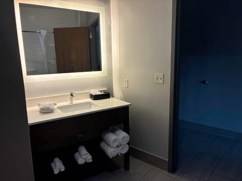 Suite, 1 King Bed, Non Smoking | Desk, laptop workspace, blackout drapes, iron/ironing board