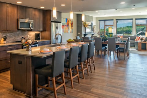 Microwave, stovetop, toaster, cleaning supplies