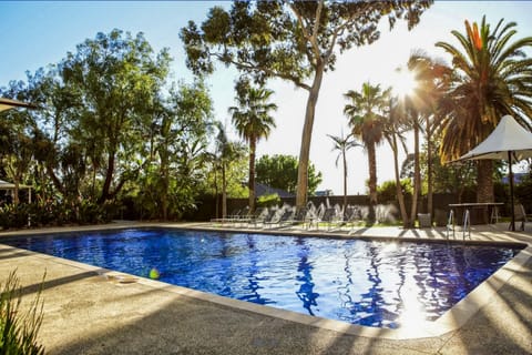 Outdoor pool, pool umbrellas
