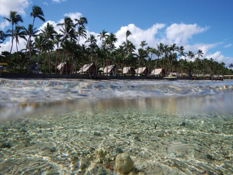 Private beach, white sand, sun loungers, beach umbrellas