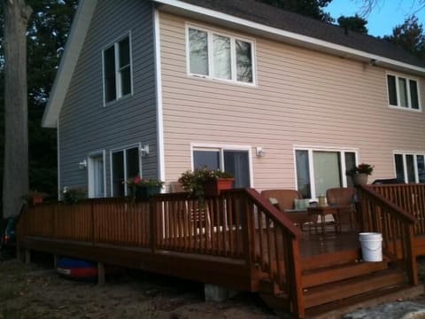 Cottage and patio view from the lake