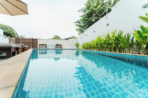 Outdoor pool, a waterfall pool
