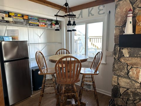 Extra seating, additional small refrigerator and lots of pantry space for food!