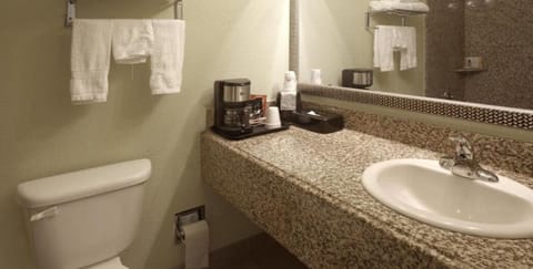 Combined shower/tub, free toiletries, hair dryer, towels
