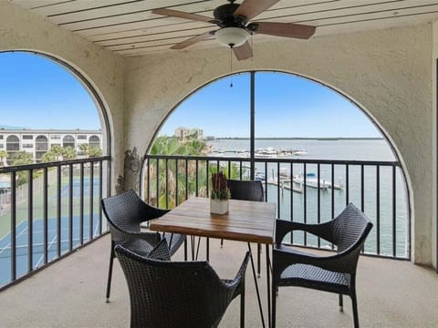 Screened in back patio with waterview