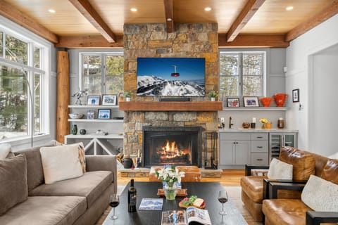 Living Room w/ Wood-Burning Fireplace