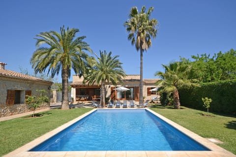 Pou Nou, country house with pool for 6 people in Inca, Mallorca, surrounded by palm trees.