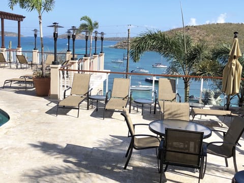 Grande Bay sun deck and Cruz Bay harbor