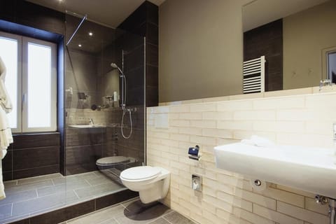 Shower, free toiletries, hair dryer, towels