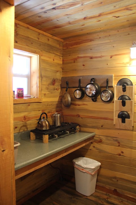 Traditional Cabin, Non Smoking, Kitchenette (Wulf's Den) | Private kitchenette | Stovetop, coffee/tea maker, cookware/dishes/utensils, cleaning supplies