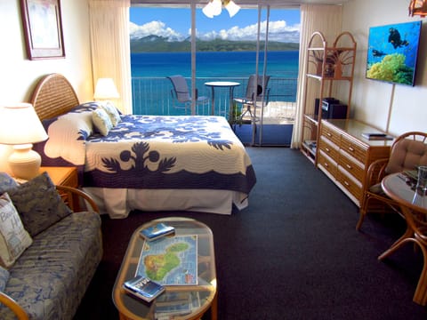 Living area with an ocean view.