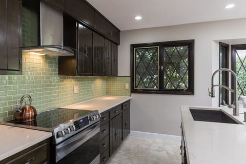 Designer Appliances in the Kitchen with beautiful Custom Backsplash