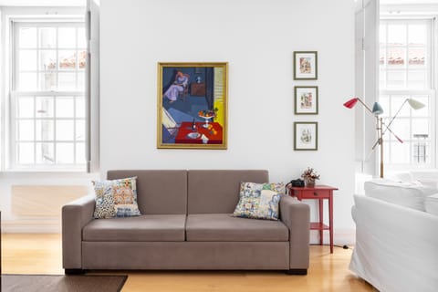 Stylish decor, comfortable couches and bright apartment