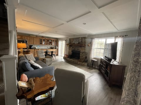 Wood burning fireplace with an amazing view.